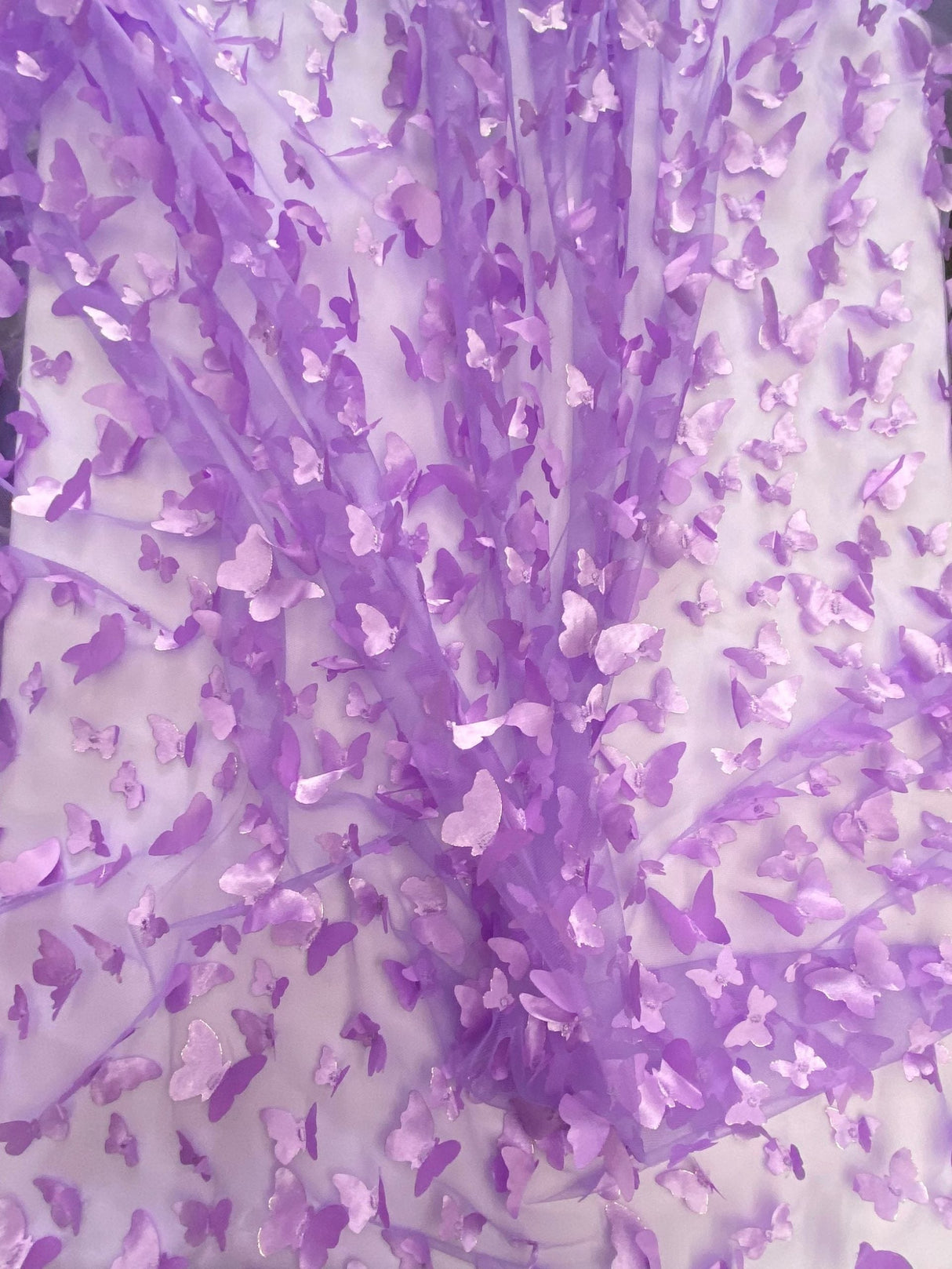 1 Yard Lilac 3D Butterfly Stretch Mesh Delicate Satin Appliqué Fabric for Dresses, Gowns & Fantasy Costumes 54 Inch Wide