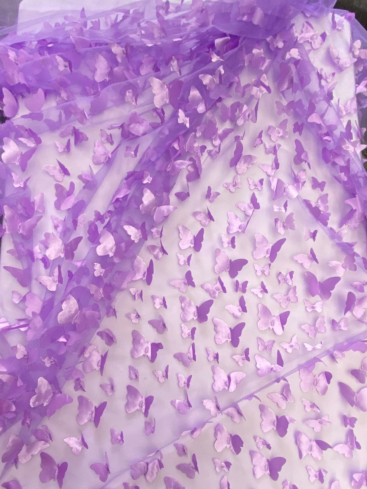 1 Yard Lilac 3D Butterfly Stretch Mesh Delicate Satin Appliqué Fabric for Dresses, Gowns & Fantasy Costumes 54 Inch Wide