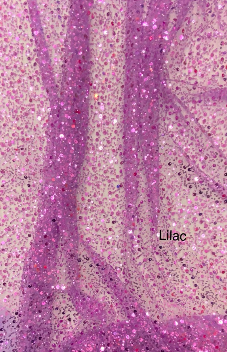 1 yard Lilac Mesh Lace Fabric with Beads Pearls Sequins for Gowns Dresses Craft 54'' Width