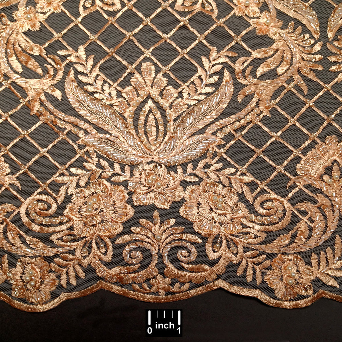 1 Yard 52" Wide Beaded Lace Fabric Embroidered on 100% Polyester Net Mesh for Bridal & Couture Gowns