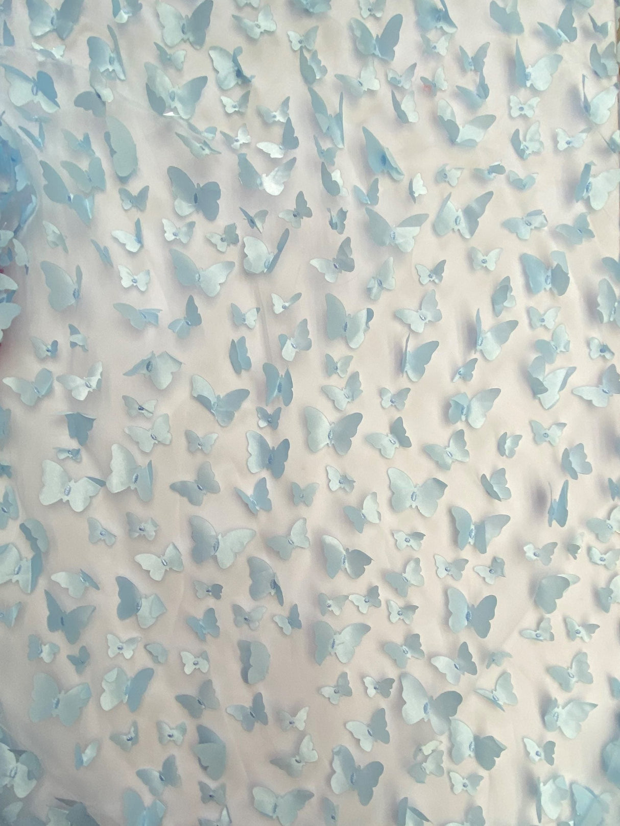 1 Yard Light Blue 3D Butterfly Mesh Soft Stretch Fabric with Satin Appliqué for Dresses, Costumes & Special Creations 54 Inch Wide