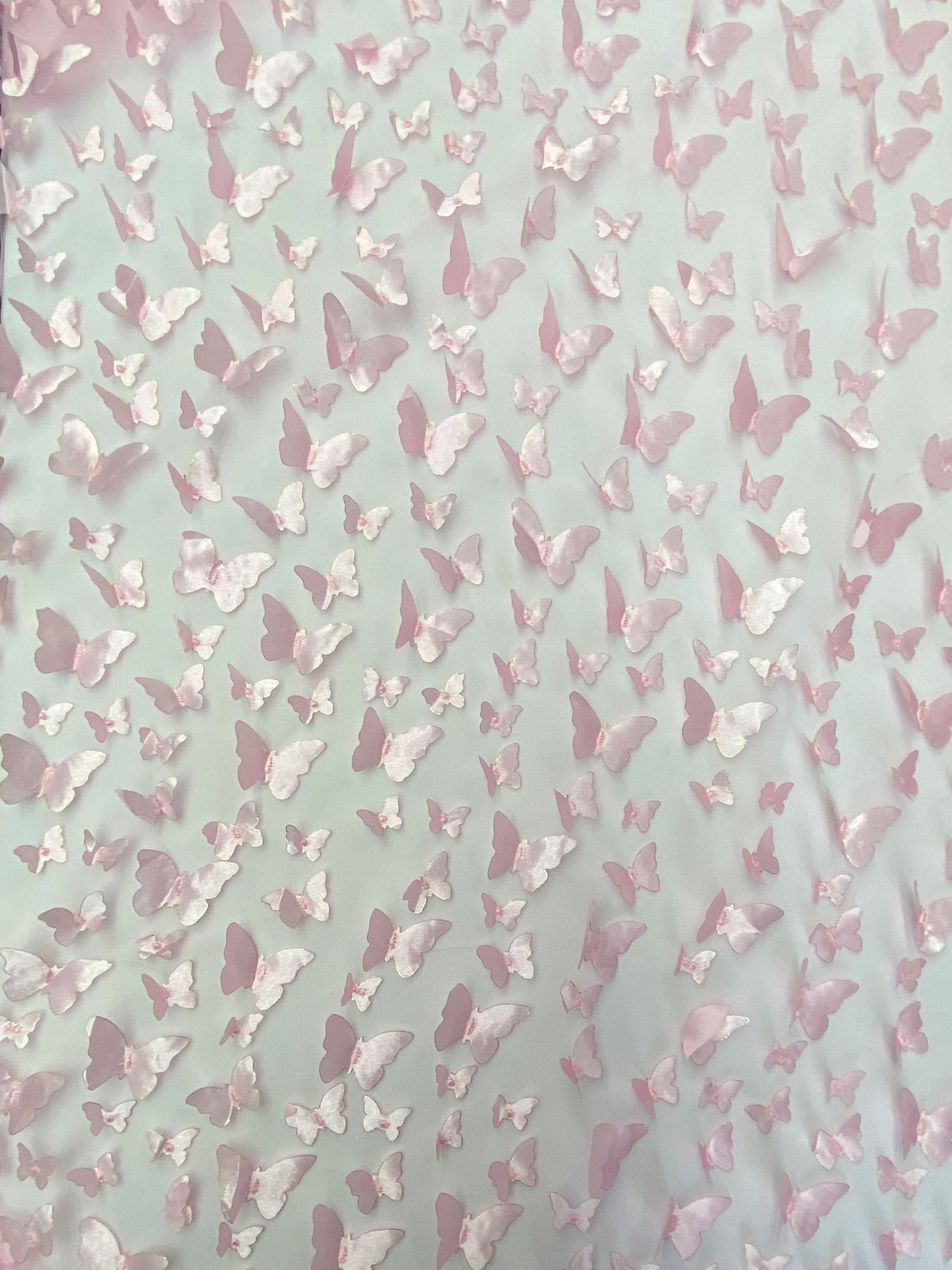 1 Yard Light Pink 3D Butterfly Mesh Stretch Sheer Fabric with Satin Appliqué for Dresses, Costumes & Whimsical Designs 54 Inch Wide