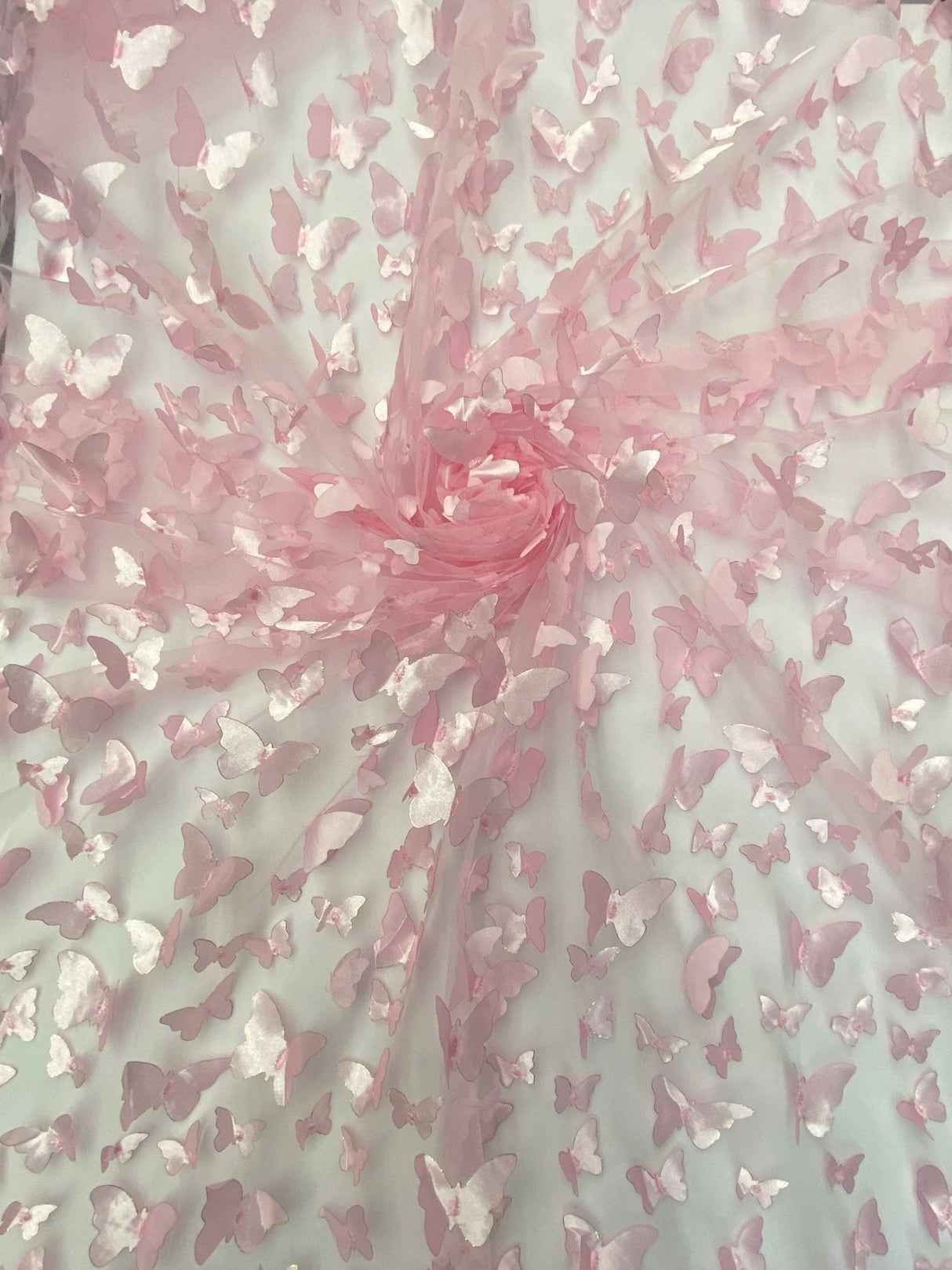 1 Yard Light Pink 3D Butterfly Mesh Stretch Sheer Fabric with Satin Appliqué for Dresses, Costumes & Whimsical Designs 54 Inch Wide