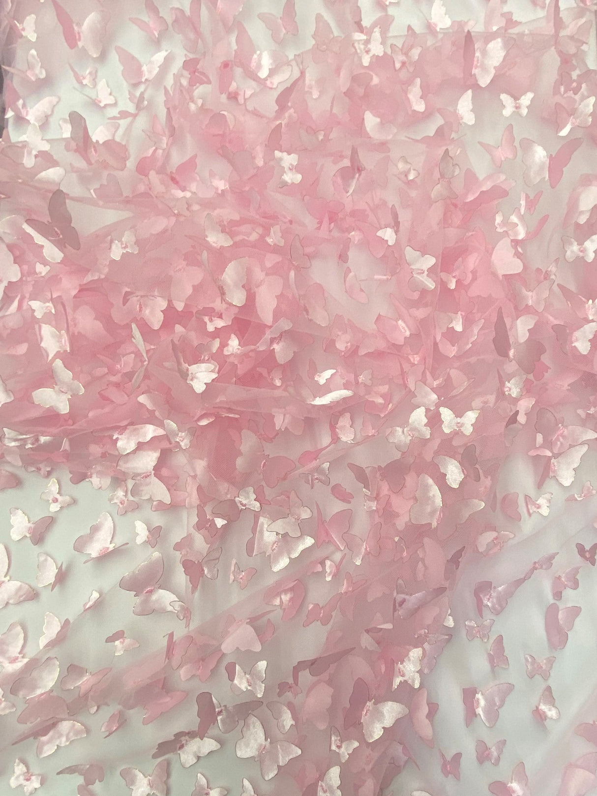 1 Yard Light Pink 3D Butterfly Mesh Stretch Sheer Fabric with Satin Appliqué for Dresses, Costumes & Whimsical Designs 54 Inch Wide