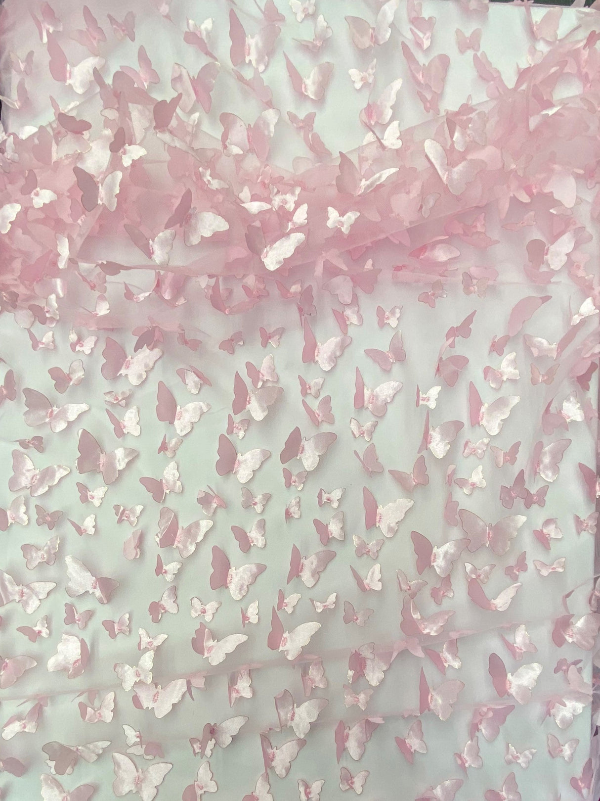 1 Yard Light Pink 3D Butterfly Mesh Stretch Sheer Fabric with Satin Appliqué for Dresses, Costumes & Whimsical Designs 54 Inch Wide