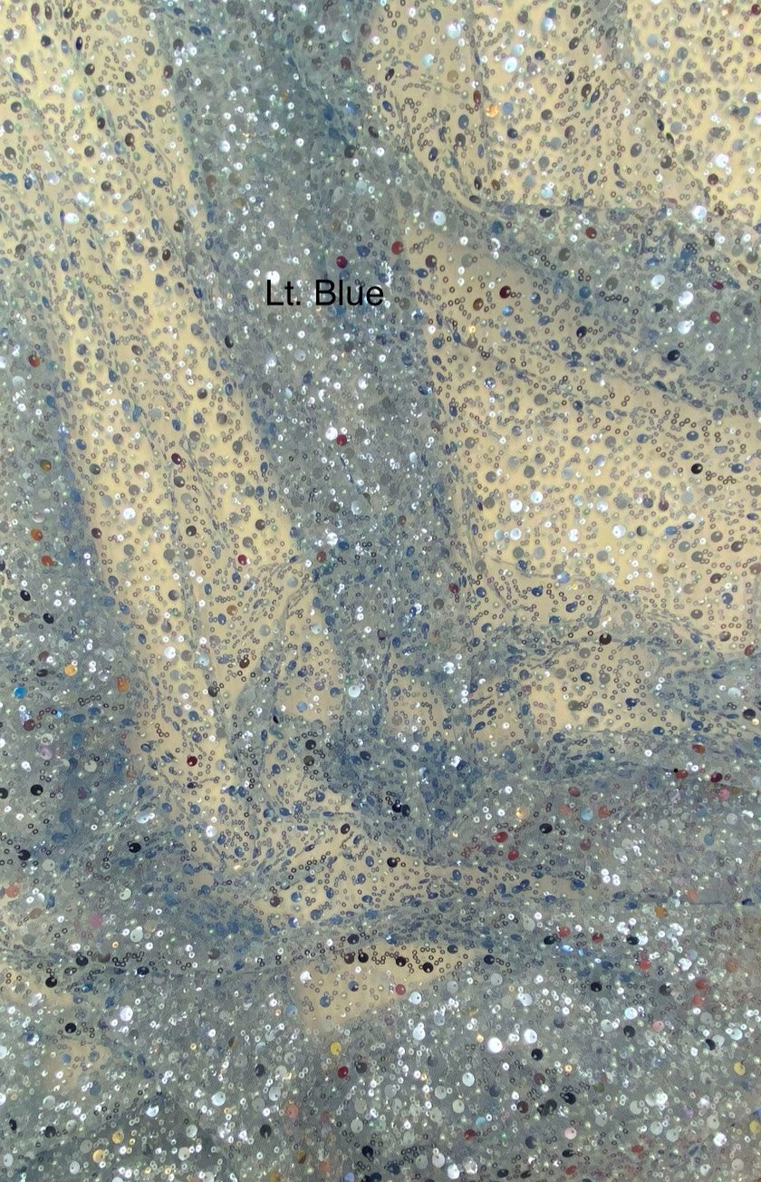 1 yard Light Blue Beaded Lace Fabric Mesh for Formal Dresses and Costumes 60'' Width