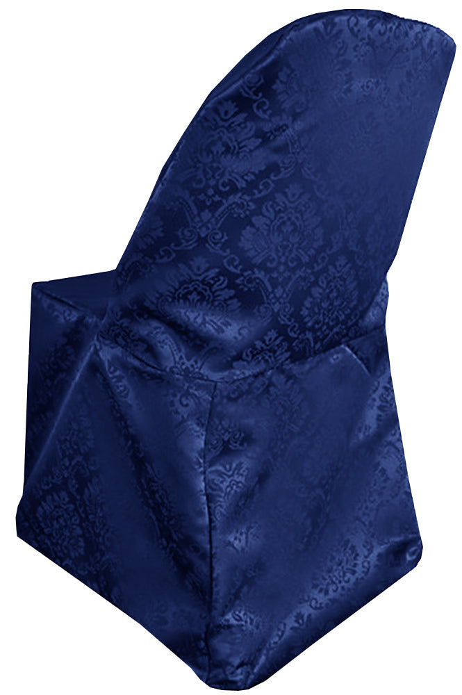 1 Piece Navy Blue Damask Jacquard Chair Cover for Formal Folding Seating