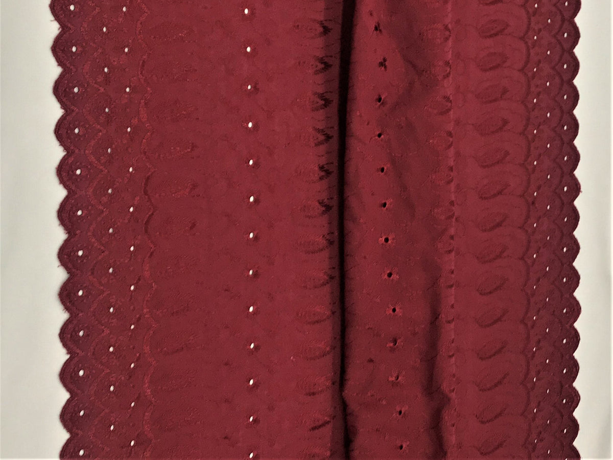 Burgundy Medium Eyelet Polyester Cotton Fabric - Burgundy, Small Eyelets, 41"- 42" Width