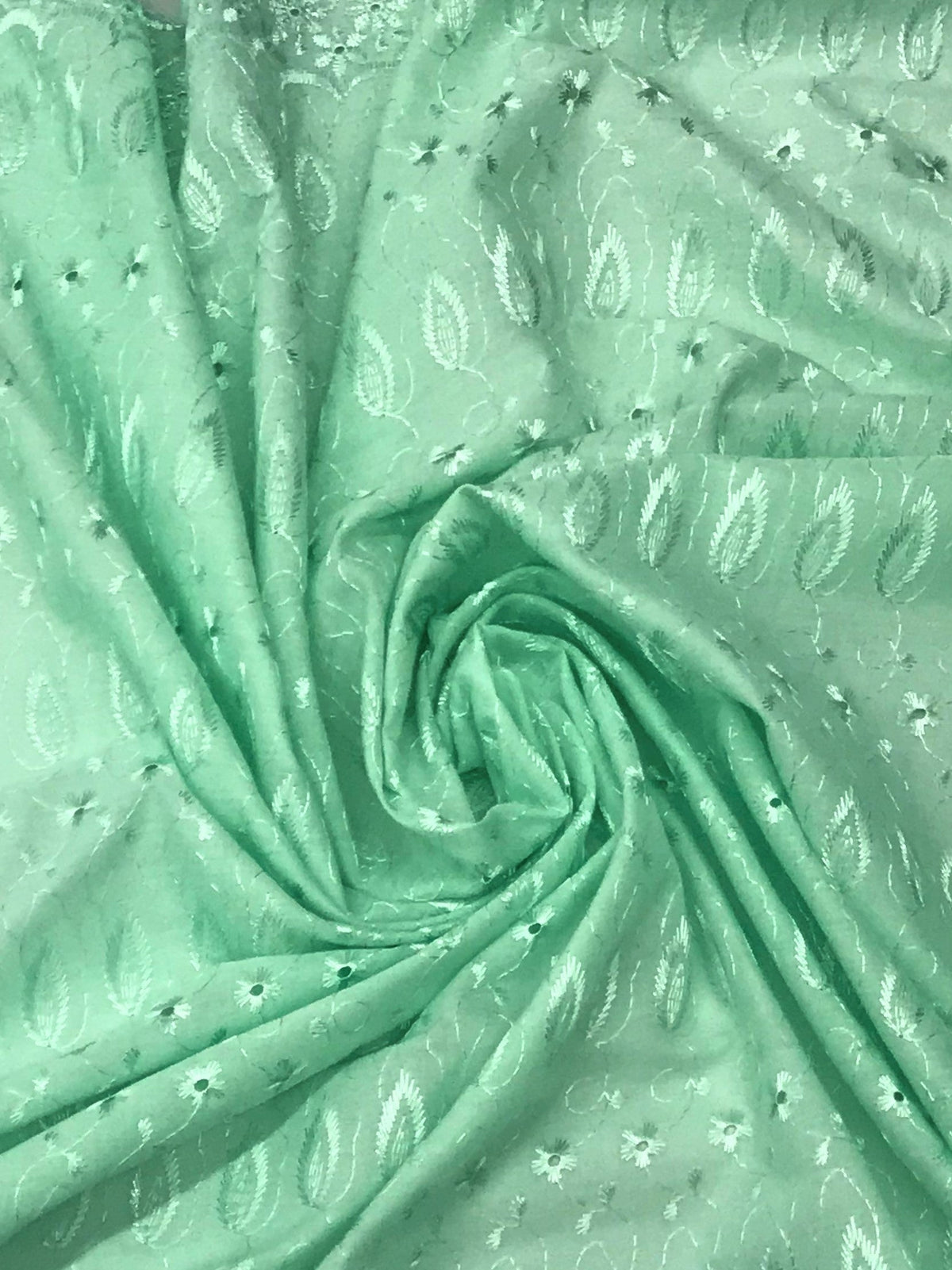 Mint Green Medium Eyelet Polyester Cotton Fabric - Solid Mint Green, Double Side Border, 41"-42" Width