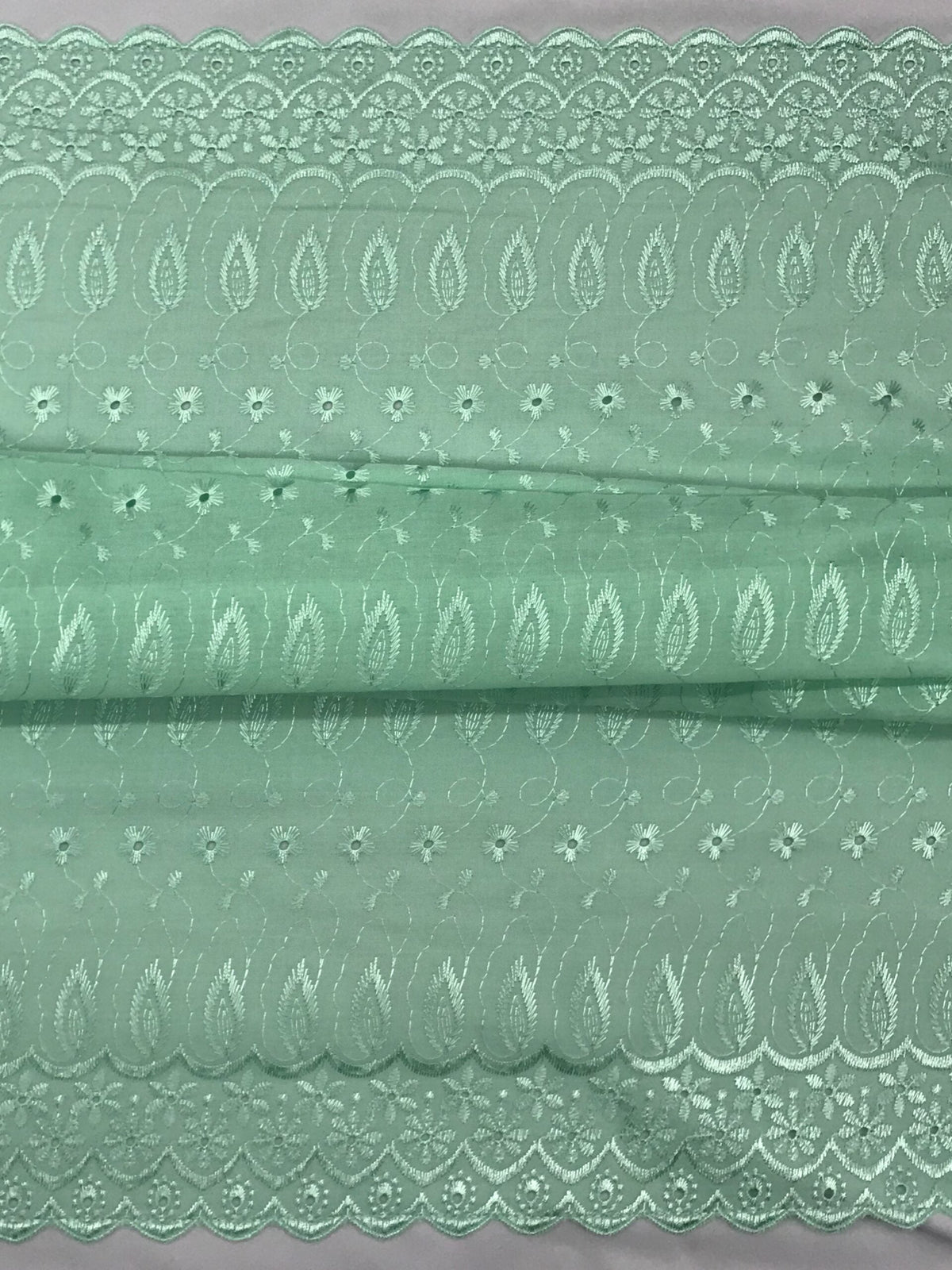 Mint Green Medium Eyelet Polyester Cotton Fabric - Solid Mint Green, Double Side Border, 41"-42" Width