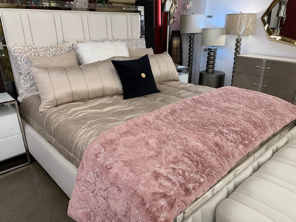 Golden/Silver Metallic Faux Fur Blanket Luxurious Soft Coverlet & Quilt for Cal King & Eastern King Beds