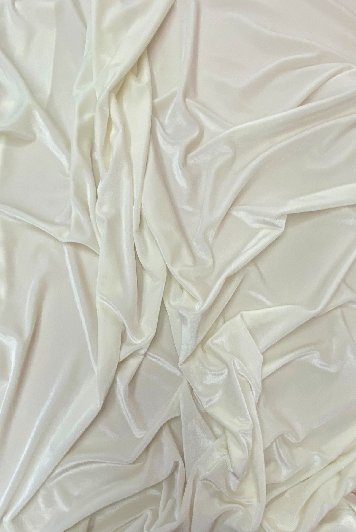 Off White Stretch Velvet Fabric - Off White, 58"-60" Width