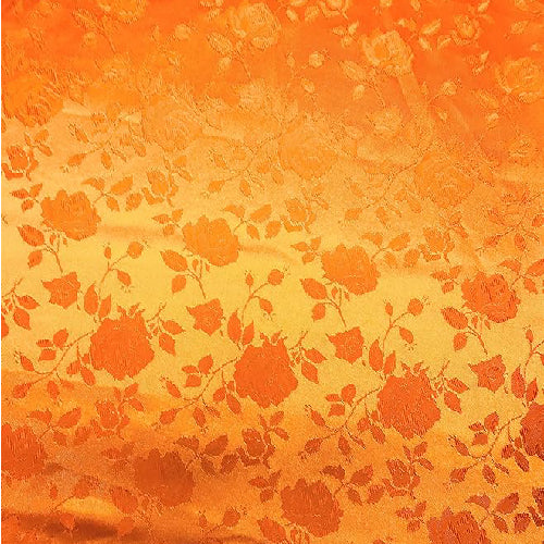 1 Yard Orange Rose Floral Jacquard Satin Fabric, 100% Polyester, 60/59? Wide
