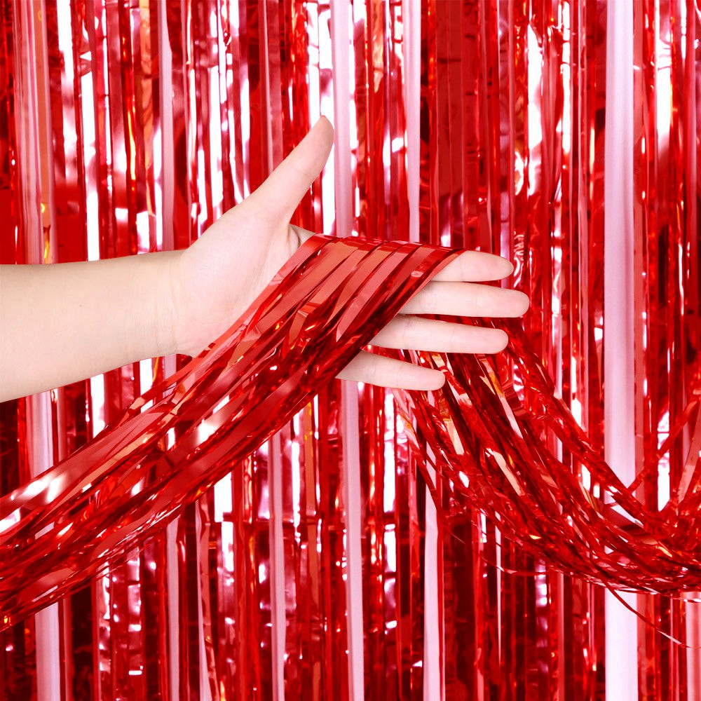 LA Balloons 3ft X 6.5ft Foil Fringe Curtain Metallic Red Party Backdrop Decoration