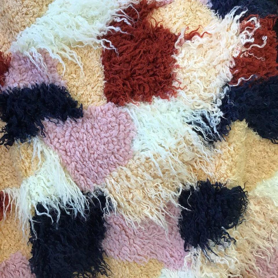 1 Yard Curly Multicolor Patchwork Long Pile Faux Fur Fabric