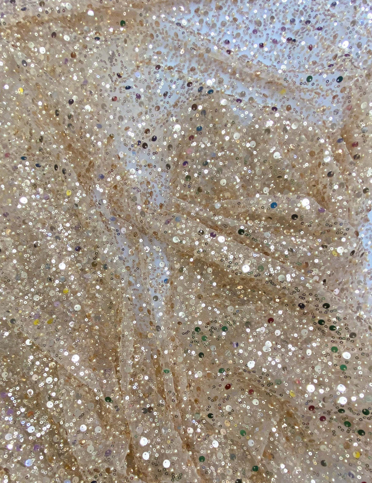 1 yard rose gold beaded sequin mesh lace fabric for dresses gowns overlays crafts 60'' Width