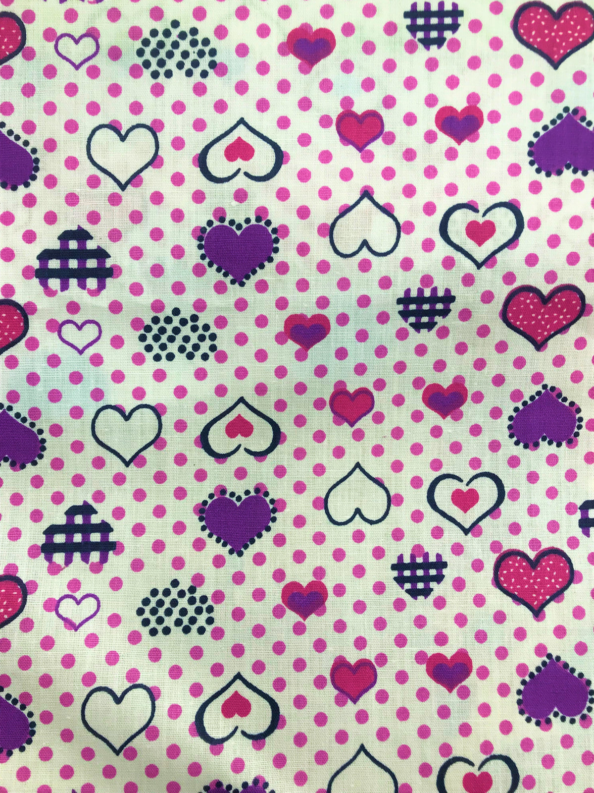 Hearts Purple Poly Cotton Fabric - Purple Hearts, 59/60" Wide (1 Yard)