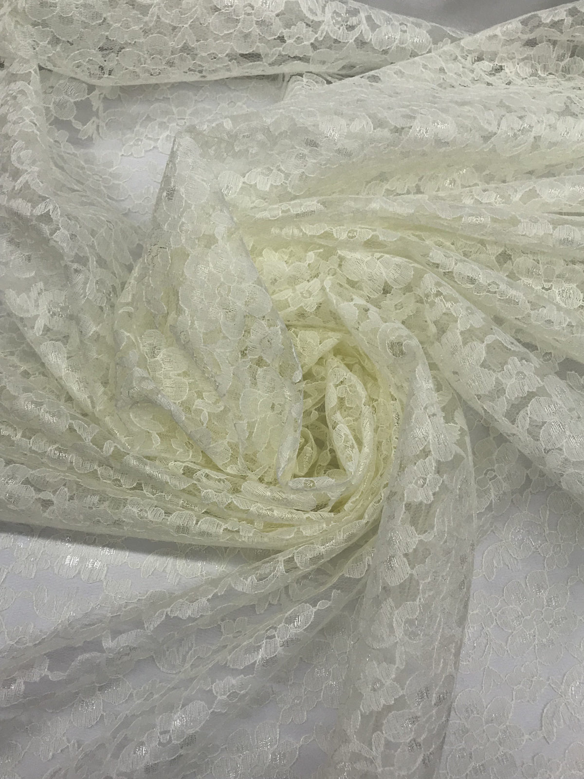 Ivory Rachelle Lace Polyester Fabric - Sheer Floral Lace, Ivory, 58/60" Wide