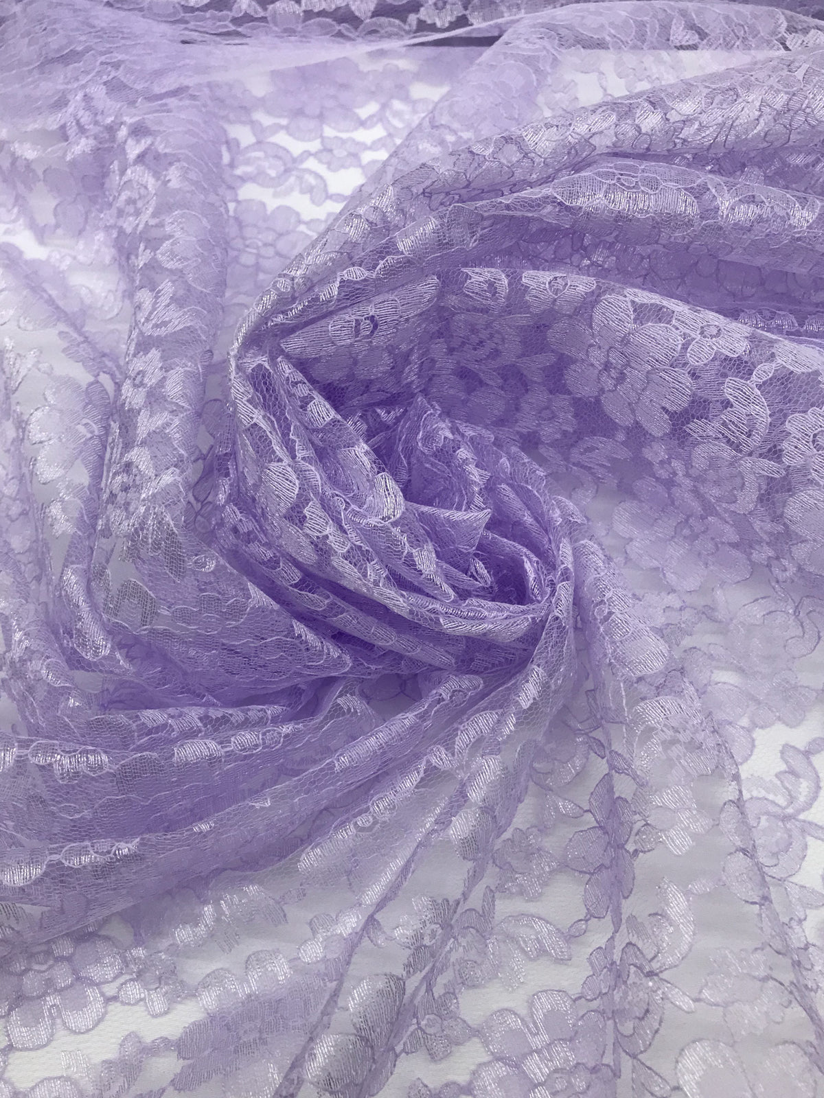 Lavender Rachelle Lace Polyester Fabric - Sheer Floral Lace, Lavender, 58/60" Width (1 Yard)