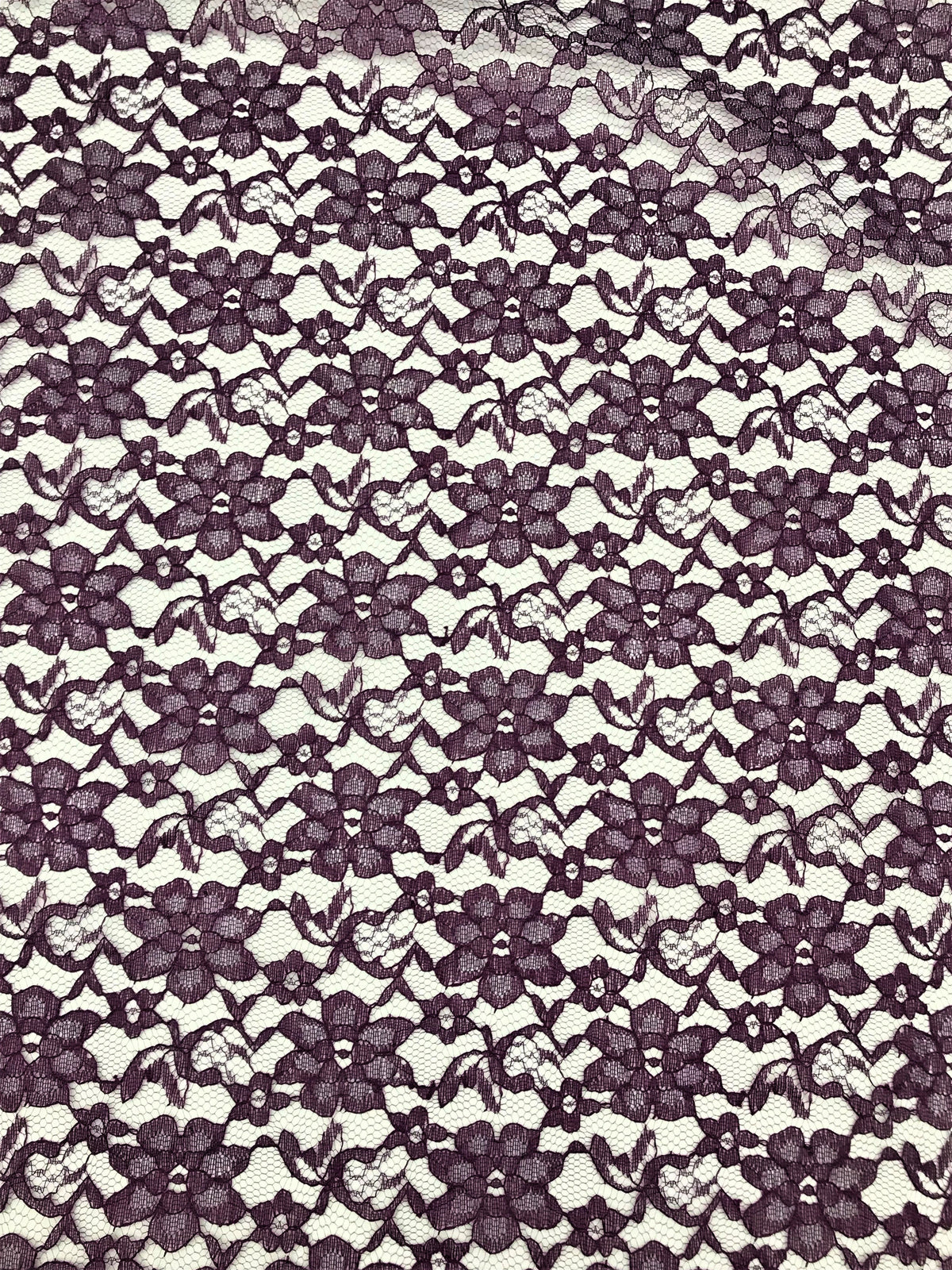 Plum Rachelle Lace Polyester Fabric - Sheer Floral Lace, Plum, 58/60" Wide (1 Yard)