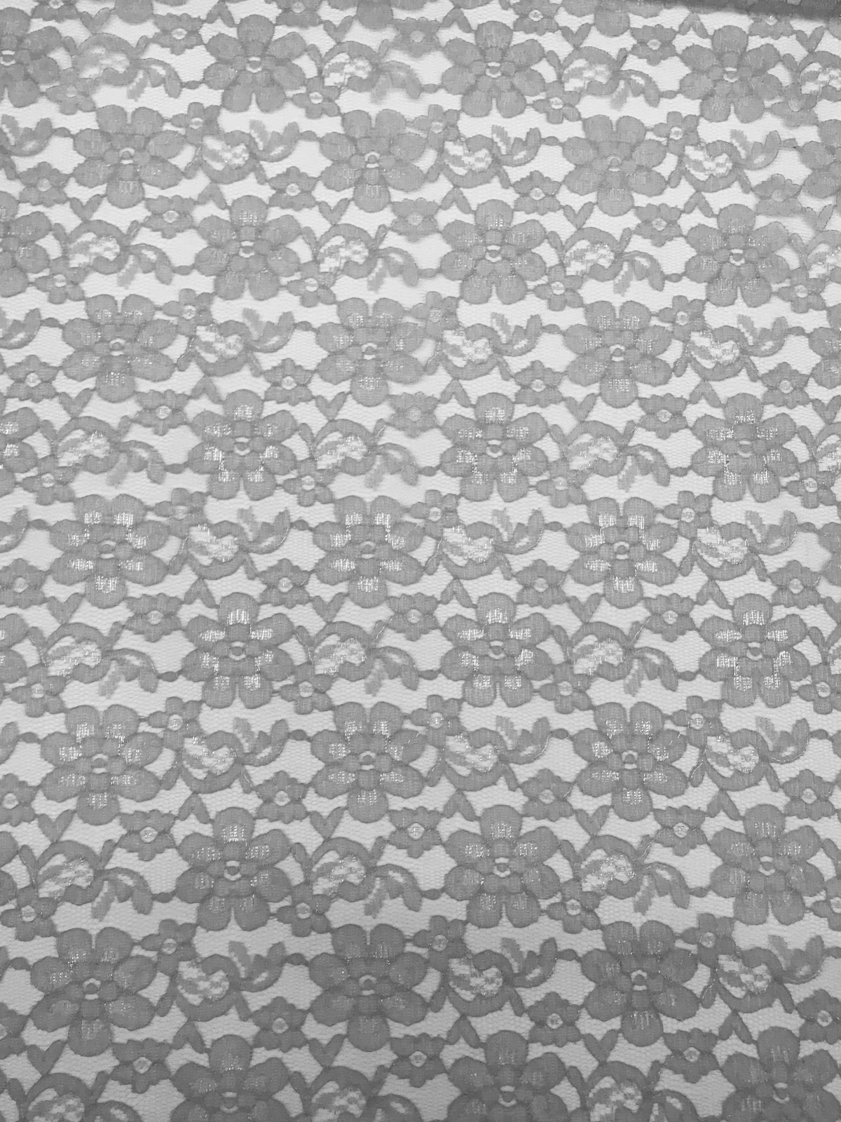 Silver Rachelle Lace Polyester Fabric - Sheer Floral Lace, Silver, 58/60" Wide