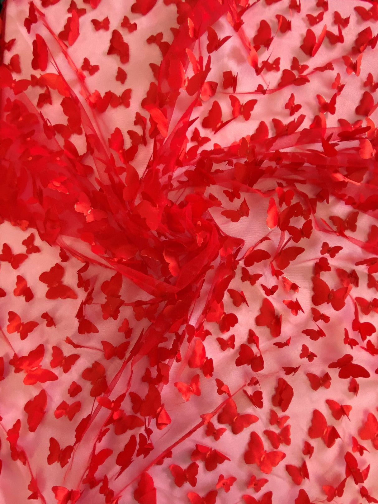 1 Yard Red 3D Satin Butterfly Mesh Fabric for Dresses, Costumes, and Creative Projects 54 Inch Wide