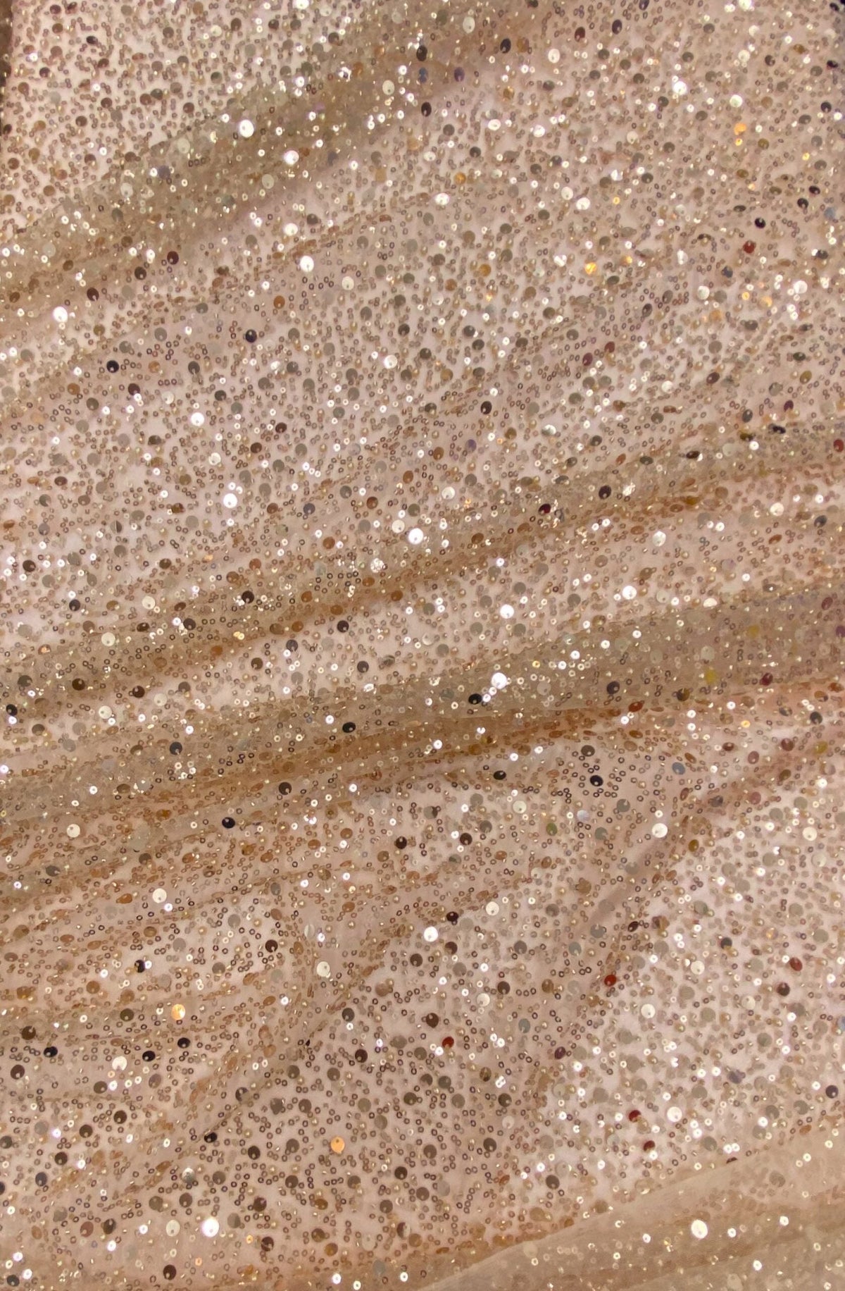 BPS Mesh Lace Rose Gold Polyester Fabric - Rose Gold Beads, Pearls, Sequins, 60" Width, 54" Design Width (1 Yard)