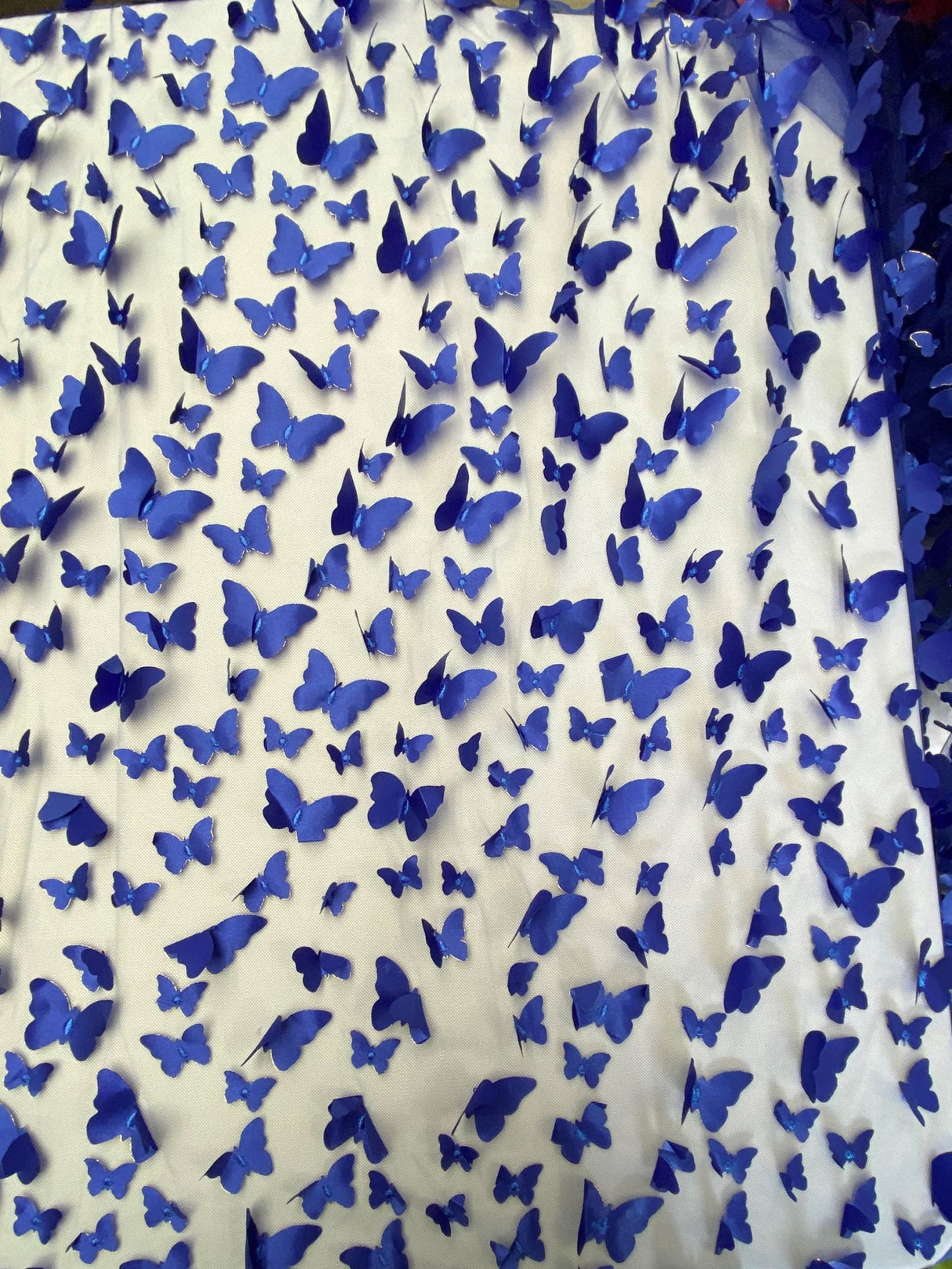 1 Yard Royal Blue 3D Butterfly Mesh Fabric with Satin Appliqués for Dresses and Décor 54 Inch Wide