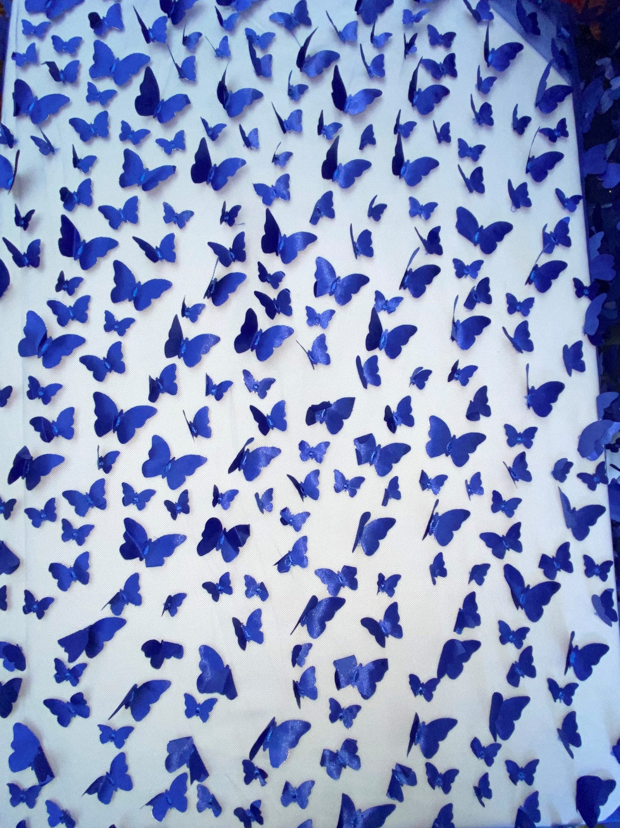 1 Yard Royal Blue 3D Butterfly Mesh Fabric with Satin Appliqués for Dresses and Décor 54 Inch Wide