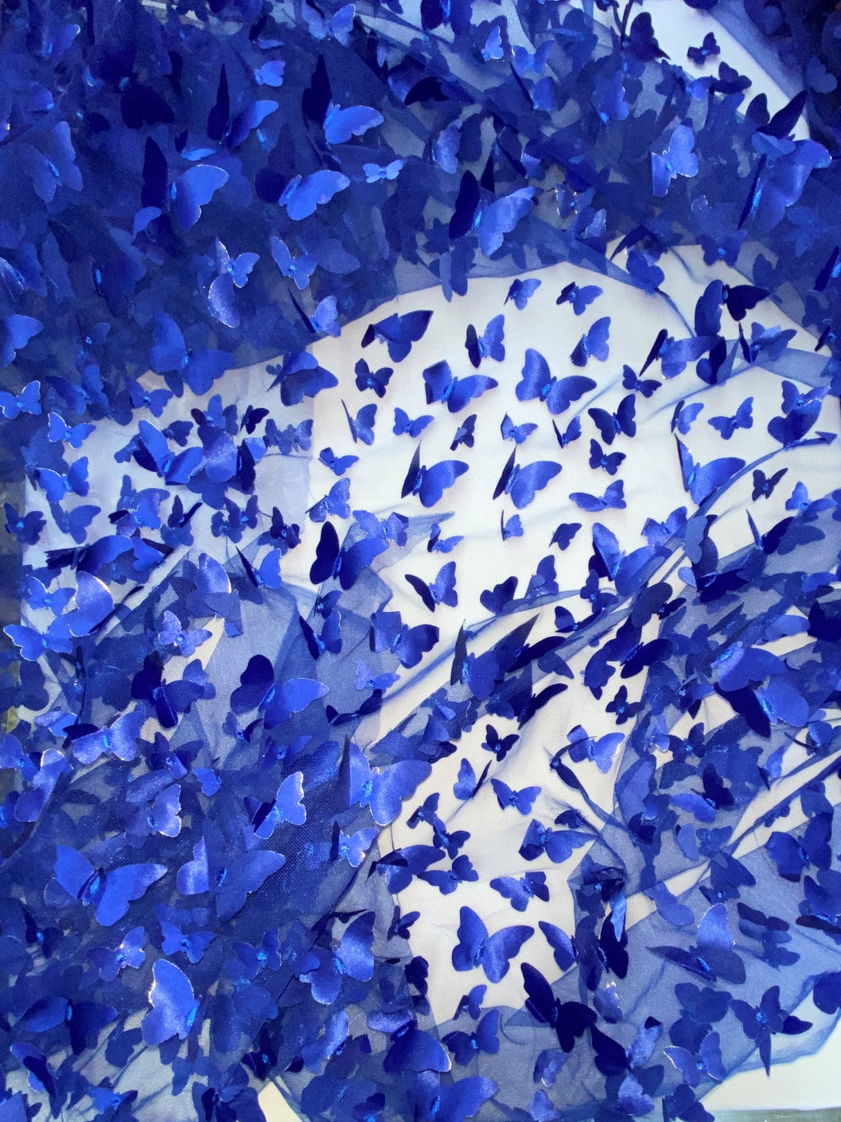 1 Yard Royal Blue 3D Butterfly Mesh Fabric with Satin Appliqués for Dresses and Décor 54 Inch Wide
