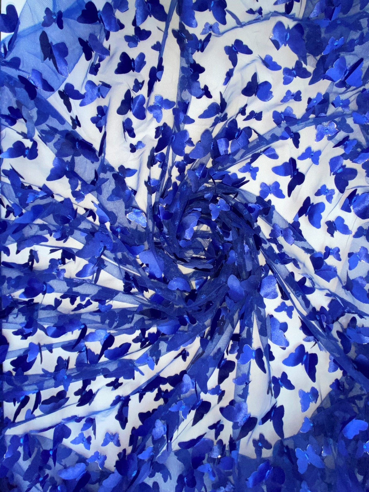 1 Yard Royal Blue 3D Butterfly Mesh Fabric with Satin Appliqués for Dresses and Décor 54 Inch Wide