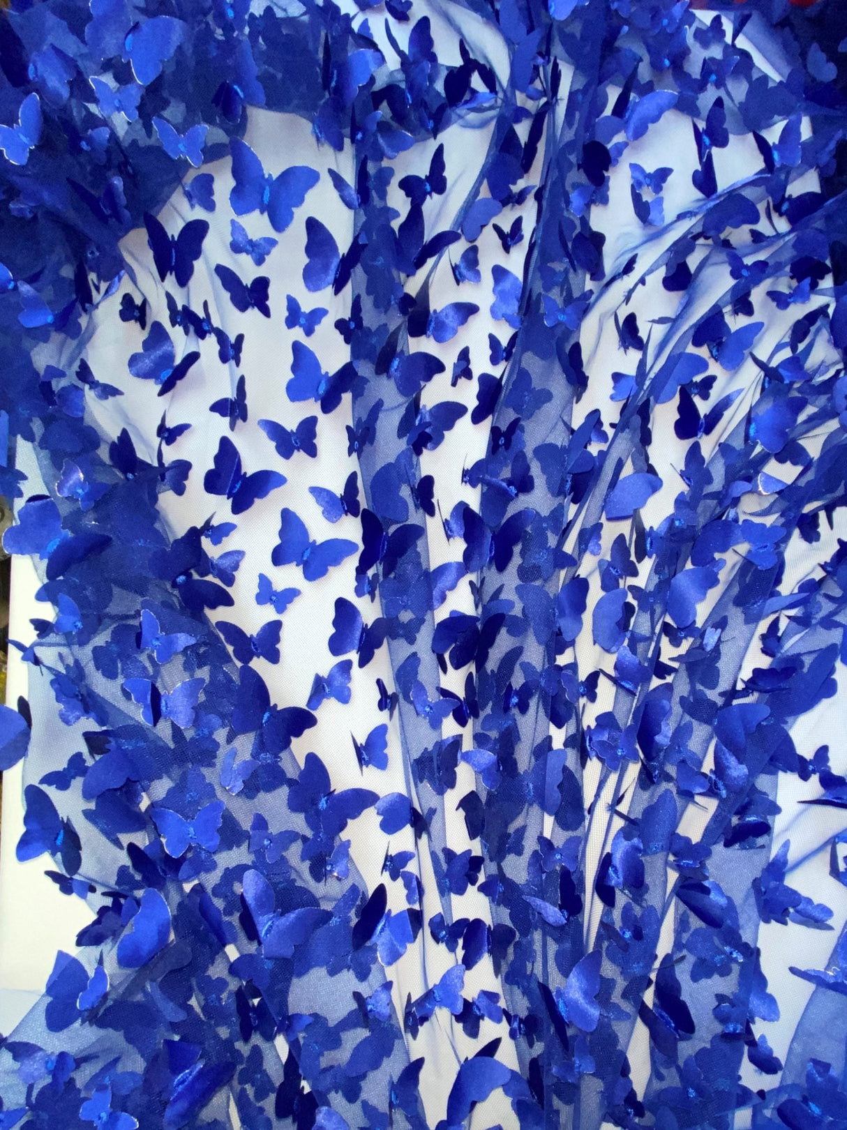 1 Yard Royal Blue 3D Butterfly Mesh Fabric with Satin Appliqués for Dresses and Décor 54 Inch Wide