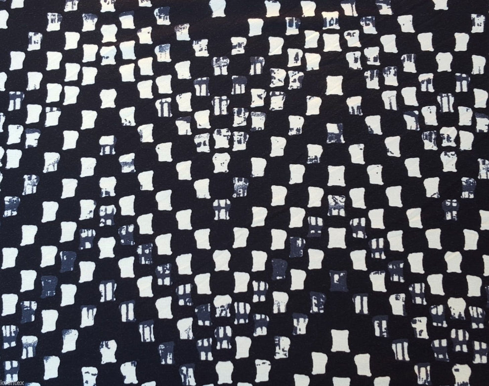 1 Yard Dark Navy Beige Geometric Print Rayon Spandex Knit Fabric Stretch Jersey