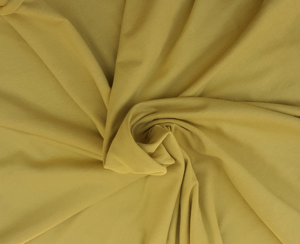 1 Yard Mustard Yellow Organic Cotton Spandex Jersey Knit Soft Stretch Fabric for Babywear, Tees, and Lounge Sets