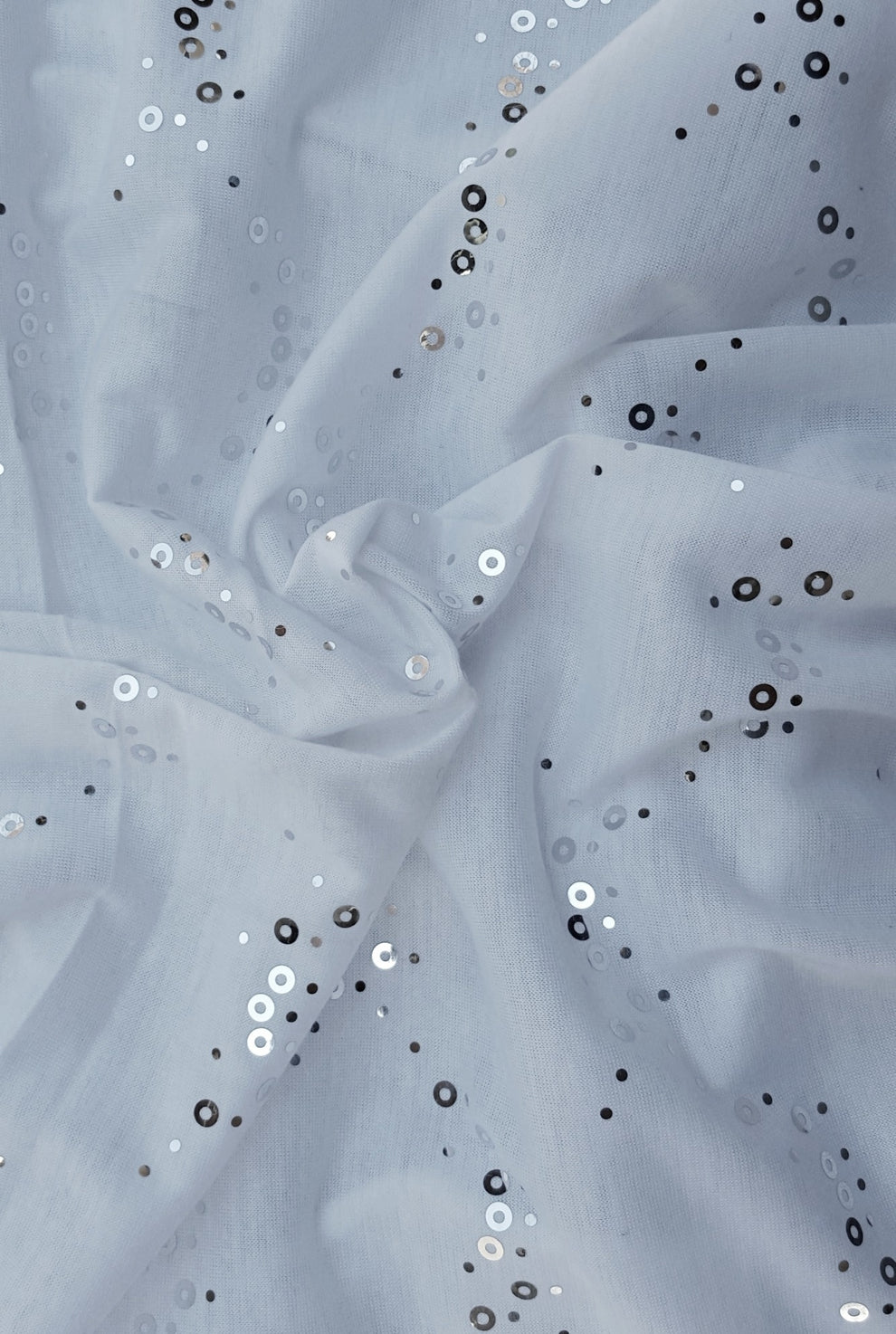 1 Yard White with Silver Sequins Jersey Fabric Lightweight Stretch Knit for Dresses, Tops & Costumes