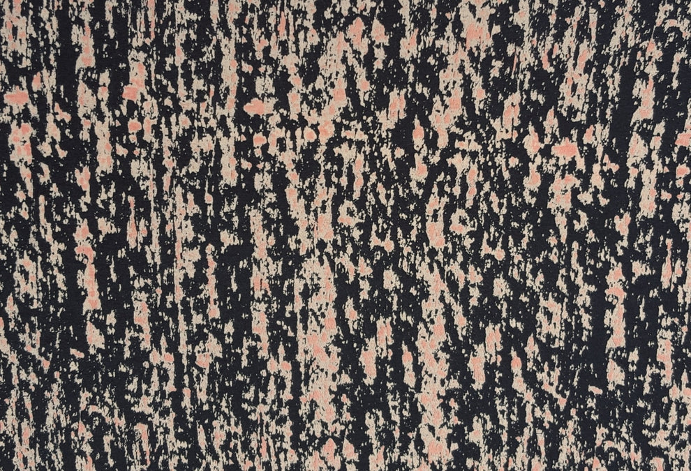 1 Yard Peeled Paint Print Cotton Jersey Fabric Coral Beige on Black | Soft Stretch Knit for Tees, Dresses & DIY Projects