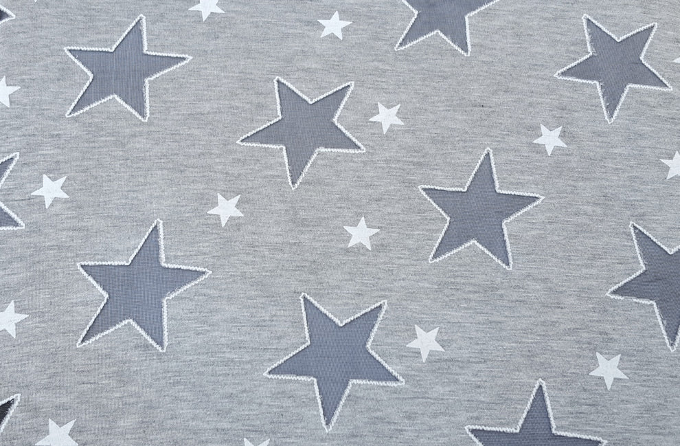 1 Yard Heather Gray Burnout Stars Cotton Jersey Fabric Lightweight Knit with Star Pattern
