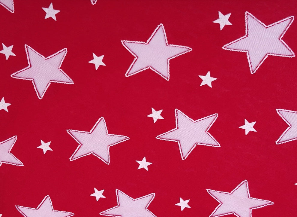 1 Yard Red Cotton Jersey Burnout Stars Fabric Lightweight Knit with Star Pattern