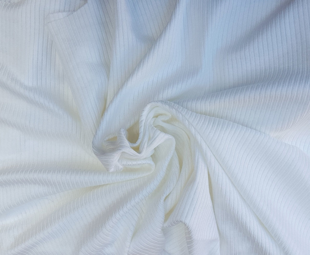 1 Yard Off White 2x2 Rib Supima Cotton Rayon Knit Fabric Premium Stretch Ribbing for Apparel & DIY Projects