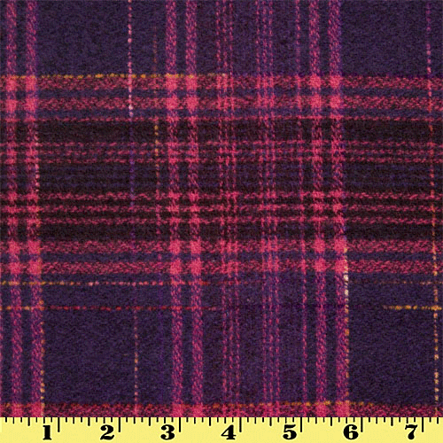 1 Yard Magenta Plaid Wool Acrylic Woven Fabric Soft Warm Multipurpose