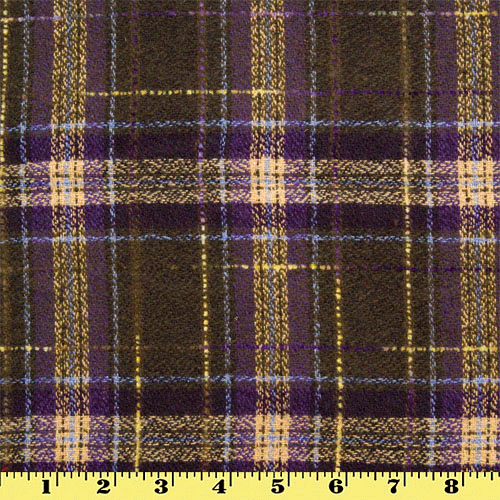 1 Yard Olive Plaid Wool Acrylic Fabric with Purple and Yellow Stripes Soft Warm Material
