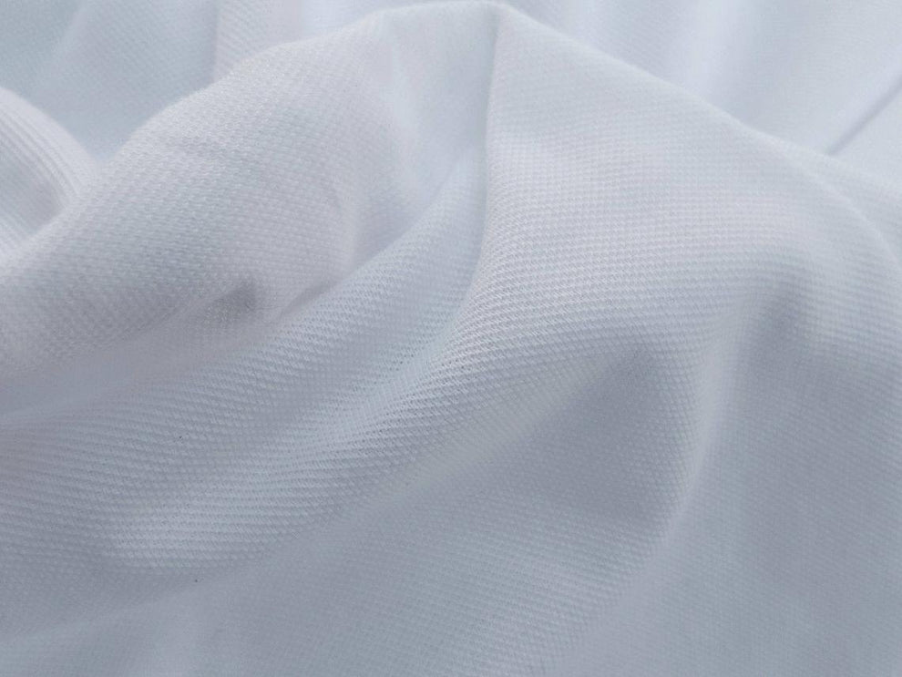 1 Yard White Combed Cotton Pique Fabric Soft Durable Knit with Subtle Texture