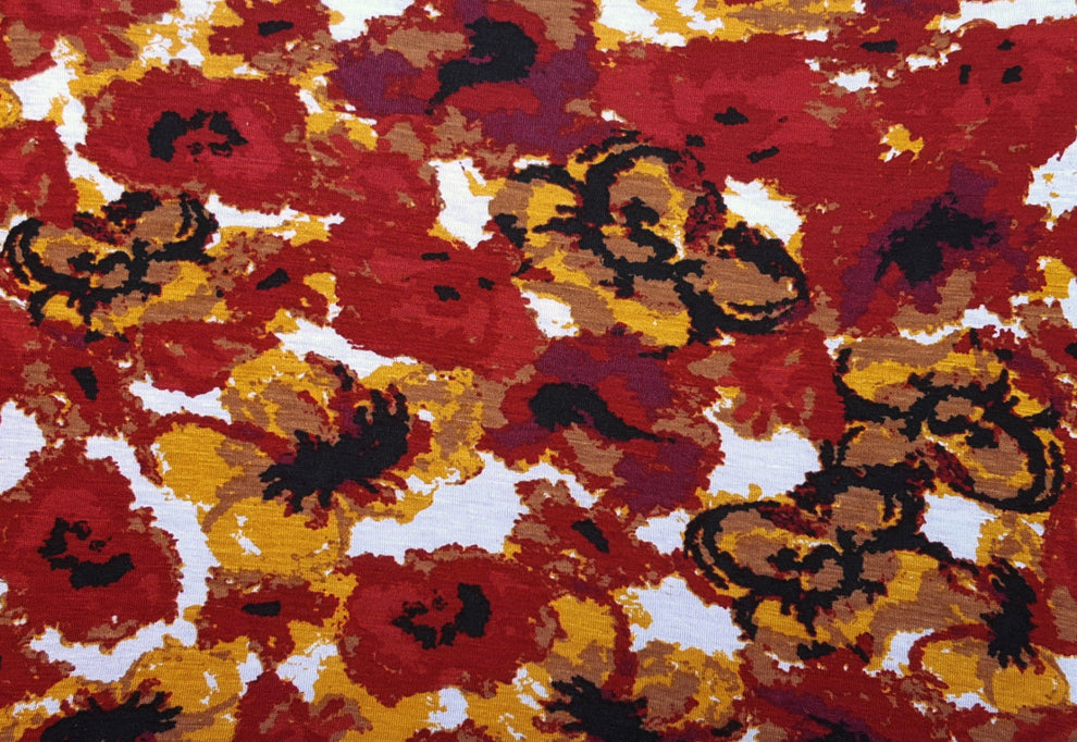 1 Yard Rayon Spandex Autumn Flower Print Jersey Fabric Soft Stretch Knit Material