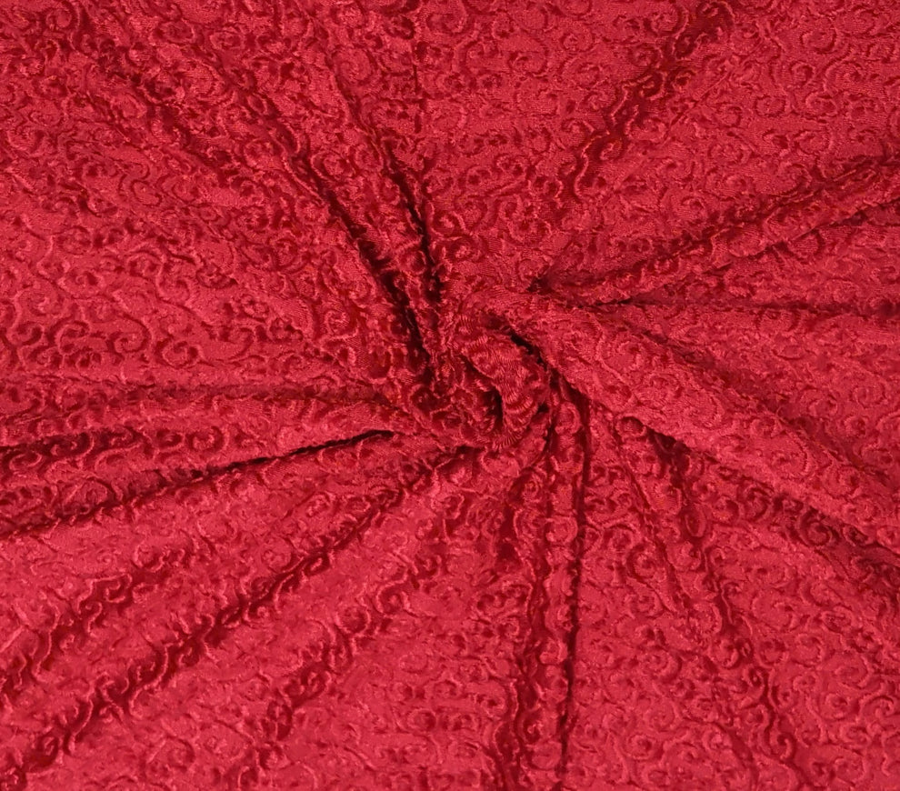 1 Yard Red Swirls Stretch Velvet Jacquard Fabric Luxurious Soft Stretch Material