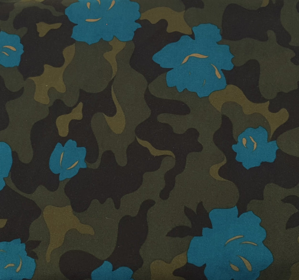 1 Yard Turquoise Flower Print Moleskin Suede Fabric for Upholstery, Crafts, Jackets and Home Décor