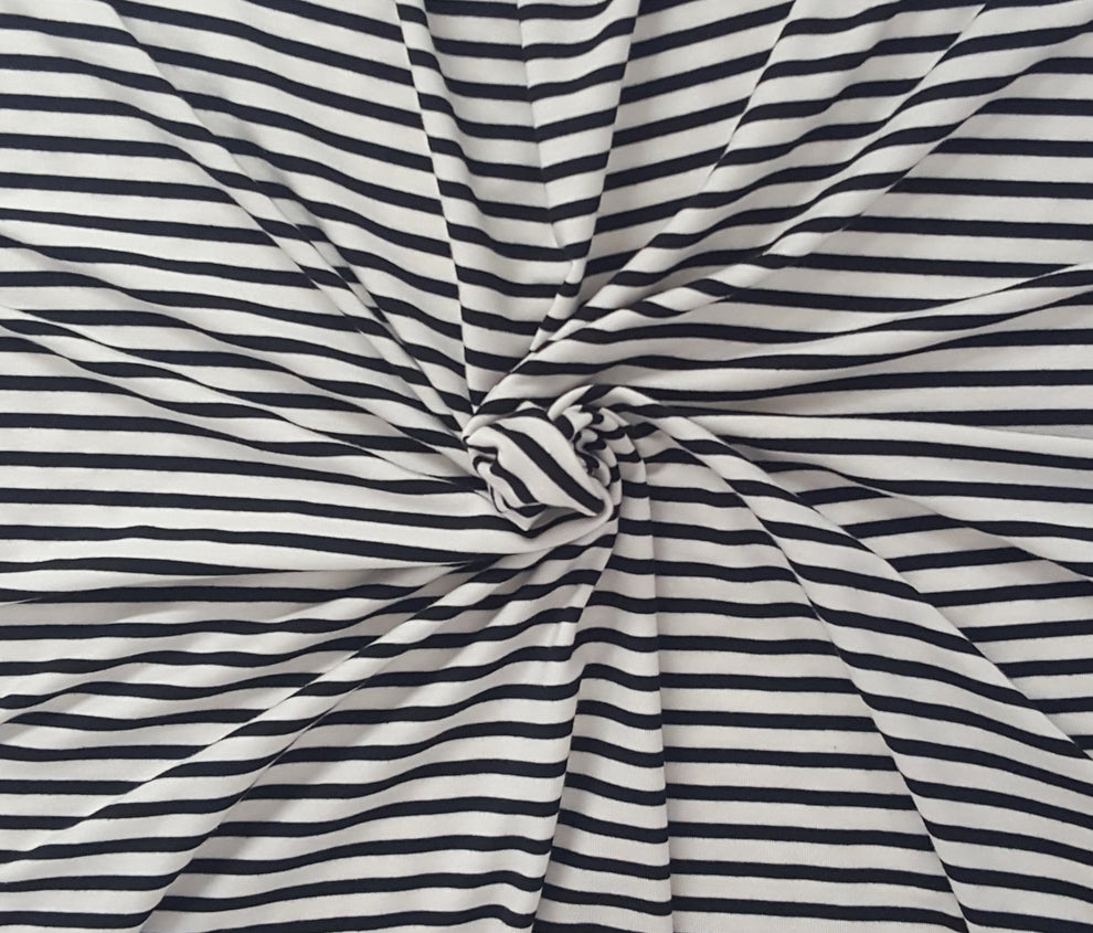 1 Yard Stripe Black Off White Tencel Spandex Jersey Soft Stretch Knit