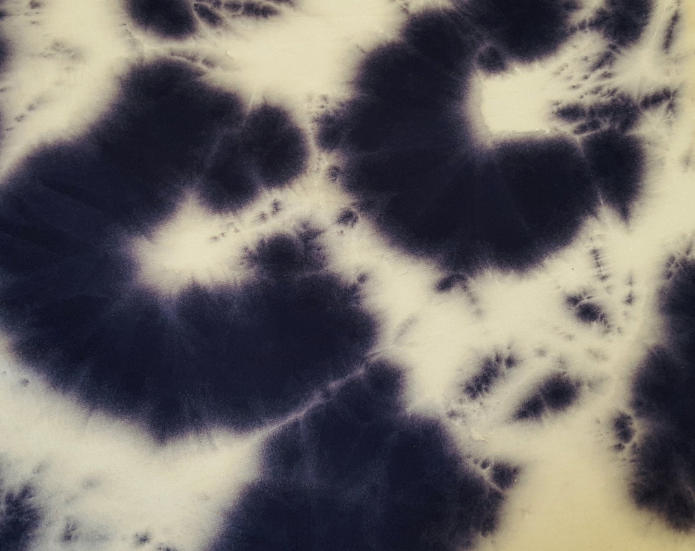 1 Yard Ivory/Navy Rayon Spandex Jersey Fabric Tie Dye Print Soft Stretch Knit for Apparel & Crafts