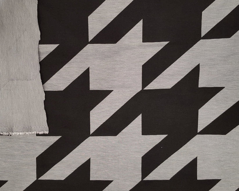 1 Yard Black Gray Houndstooth Ponte De Roma Knit Viscose Rayon Spandex Fabric Stretchy Durable