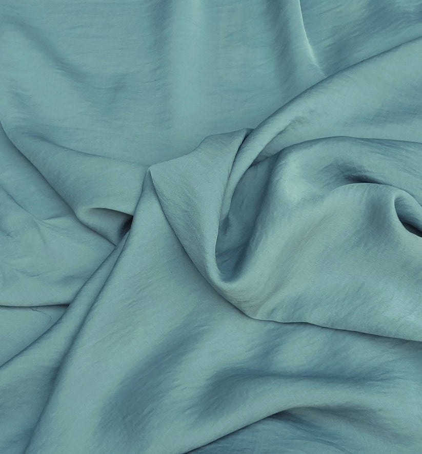 1 Yard Smoke Blue Laundered Tissue Satin Fabric Lightweight Soft Drapey Finish