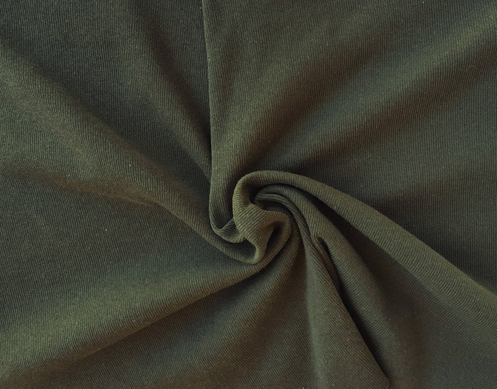 1 Yard Army Green Recycled Cotton Poly 1x1 Sweatshirt Rib Knit Fabric Soft Durable Stretchy